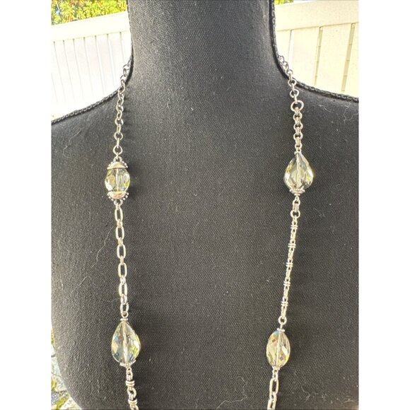 Chicos Pewter Bead Silver Tone 18" Long Rope Link Chain Statement Necklace NEW - Picture 5 of 12